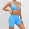 Aktive Sets Sommer Gym Set Frauen Lycra Sport BH Shorts Yoga Workout Kleidung für 2023 Activewear Damen Outfits Marineblau