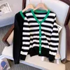 Women's Knits Tees Wool Women Sweater Singlebreasted long sleeves Cardigan Striped color Female Casual Knitted clothing 4XL 230725