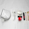 Kosmetiska väskor förvaring rese påse multifunktion silver vattentät pu läder bärbara kvinnor toalettartiklar
