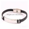 Charm Bracelets Tag de Aço Inoxidável Bracelet Bracelet Weave Leather Wristband Bangle Cuff Moda Jóias 320305 Drop Delivery Dhwhz