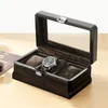 Cajas de relojes Estuches Embers Black Caja de grano de madera de lujo 3 ranuras 6 Cuarzo Serie mecánica Almacenamiento 230725