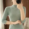 Pulls pour femmes printemps été pull demi col roulé manches trois quarts pull tricoté mince à manches courtes coupe ajustée