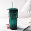 Wine Glasses Large Capacity 600ML Coffee Glass Straw Cup Dark Green Goddess Model Summer Water with lid and straw 230725