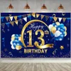 Matériel de fond Joyeux 13e anniversaire fête décoration fond jeunesse garçon bleu et or 13e anniversaire table bannière fond X0725