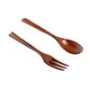 Servis uppsättningar av träsked gaffel bambu redskapssoppa tesked bordsartiklar för desserter sallad hushåll kök matlagningsverktyg gåvor