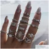 حلقات الكتلة Diamond Heart Crown Ring Sier Knuckle Jewelry Set Women Combining Midi Fashion Will و Sandy Drop Delivery DH6C8