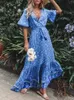 Basic Casual Dresses Summer Maxi Boho Dress Women Tassel Bohemian Long Party Dress Ladies Viscose Floral Print Beach Dress For Women 230726