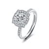 Cluster Rings Moissanite Square Women's Ring S925 Silver Shine Exquisite Simulation Drill Living Mouth Four Claw Diamond