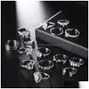 حلقات الكتلة Diamond Heart Crown Ring Sier Knuckle Jewelry Set Women Combining Midi Fashion Will و Sandy Drop Delivery DH6C8