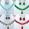 Necklace Earrings Set 5 Colors White Freshwater Pearls Coffee Shell Green Blue Red Stone Pendant Jewelry For Women Girls