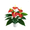 Decorative Flowers 18 Heads Artificial Fake Plants Anthurium Home Garden Decor Plastic Flower Bonsai Green Leaves