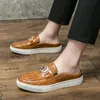 Jurk Schoenen Zomer Britse Stijl Bruine Heren Half Hoge Kwaliteit Slipon Heren Lederen Comfortabele Ademende Loafers 230726