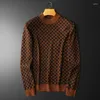 Men's Sweaters Winter 2023 Boutique Wool Knit Check Casual Round Neck Sweater Thickened Warm Knitwear Woolen Midneck