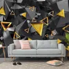 Bakgrunder Anpassad väggmålning Modern Modern 3D Papel de Pared Abstract Golden Black Geometric Wallpaper For Living Room Sofa TV Bakgrund