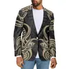 Herenkostuum Polynesische Tribal Pohnpei Totem Tattoo Prints Hoge kwaliteit Mode Business Casual Jas Slanke Een Knop V-hals Pak Jas