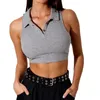 Camicie attive Donna Estate Sexy Canotta lavorata a maglia Ragazze Temperamento Risvolto creativo Tinta unita Tinta unita Senza maniche Slim Crop Top