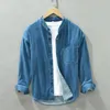 Camisas casuais masculinas #7636 Camisa jeans azul gola masculina vintage manga longa algodão streetwear masculino solto primavera 2023