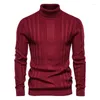 Sweatry męskie sweter jesienny golf gronowy kazany kód termiczny podwórze solidny kolor pullover szczupły fit zima