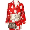 Vêtements ethniques Kimono court japonais pour femmes Style vintage Mini robe d'été Couleur rouge Imprimés floraux Robe de couchage Cosplay/Pography Wear