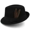 Bérets Hommes Femmes Laine Fedora Chapeaux Trilby Caps Jazz Sunhat Feather Band Party Street Style Outdoor Voyage Hiver Taille US 7 1/4 UK L