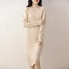 Pulls femme M-XXL laine mérinos robe pull mode élégant couleur unie tricoté Long col en v pur pull