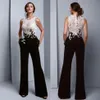 Femmes combinaisons 2020 robes de bal noir et blanc dentelle robes de soirée avec poches saoudien arabe longue robe formelle Sexy pantalon costumes303f