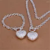 Collana Orecchini Set Charm Crystal Heart Pendant 925 Stamp Argento Colore Bracciali Gioielli Per Donna Fashion Wedding Party Gift Girl