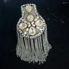 Brooches 1 Pair Handmade Fashion Tassel Chain Shoulder Board Badges Pearl Fabric Metal Epaulet Epaulette Military Stage Jewelry