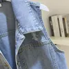 Women's Vests Light Blue Denim Vest Women Waistcoat Spring Korean Big Pocket Cowboy Sleeveless Jacket Female Loose Short Frayed Jeans