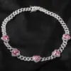 Hip Hop Heart Shape Cuban Link Chain Necklace Women Gift Pink Zircon Jewelry