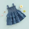 Mädchenkleider Kleinkinder Baby Kinder Mädchen Slip Kleid ärmellos 3-lagig plissiert solides Sommerkleid für Casual Daily 6M-4T 230725