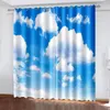 Curtain Blue Sky And White Clouds Series Sunshade Curtains Living Room Bedroom Home Decoration 2 Pieces Of Hooks Punch Holes