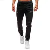 Men's Elastic Cuffed Casual Drstring Jeans Training Jogger Athletic Sweatpants Fashion Zipper Pants 211009 L230726