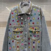 Женские куртки Borvemays Colors Diamonds Patchwork Denim Jacket Street Demperament Отволо одноразовое с длинным рукавом свободное пальто осень WZ3702 230726