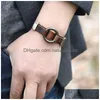 Bangle Metal O Ring Leather Cuff -knapp Justerbar armband Wristand för män Kvinnor Fashion Jewelry Drop Delivery Armband DHXSU