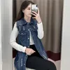 Femmes gilets 2023 printemps sans manches jean veste femmes mode mince trou gilet été Long manteau femme grande taille Denim gilet 5XL 6XL