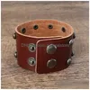 Bangle Punk Rivet Wide Leather Cuff Wrap Button Justerbar armband Wristand för män Kvinnor Fashion Jewelry Drop Delivery Armband Dhixr