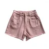 Short Femme Rétro Twill Rose Sale Denim Taille Haute Droit Été Pour Femme