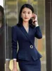 Kadın Suitler Sonbahar Ofis Lady Top Blazers Katı Uzun Kollu Ceket Hırka Düğmesi Günlük Takım Takım Donanma Düzenli Düzenli Kadınlar Şarap Kırmızı Ceket