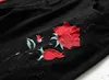 Quanbo męska róża haftowa w trudnej sytuacji jesienna zimowa moda moda zgrana czarna streetwear men dżinsy plus size 38 40 210318 L230726