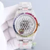 Hollow Diamond Watch Mens 시계 자동 기계 디자이너 시계 41mm Rainbow Bezel 비즈니스 여성 Wristwatch Montre de Luxe