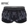 Shorts Sexy de Verão iEFiEL para Homens Shorts da Moda Leves de Couro Sintético Boxer Shorts Trunk Wet Look Lounge Short Pants