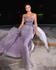 Purple Sexy Mermaid Evening Dresses Sleeveless V Neck Spaghetti Straps Appliques Beads Floor Length 3D Lace Prom Formal Dress Gowns Plus Size Gowns Party Dress