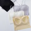 Kvinntankar Kvinnor Crop Tops Sexig ihålig Camisole Ice Silk Tube Top Female Seamless Tank Wireless Underwear Padded Bra Bralette Vest