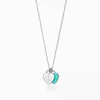 Designer Brand Classic Tiffays s925 Sterling Silver Double Heart Plate Pendant with Drip Glue and Diamond Plated Tie Necklace