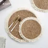 Mats Pads 4PCS Bohemian Tassel Tovagliette di paglia Tappetino spesso Bushel Woven Cup Coaster Knitting Table Plate for Wedding Dinning Decor 230725