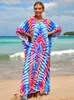 Основные повседневные платья прикрытие богемного платья печатное печатное печать многоцветного пляжного стиля кафтана прикрытие макси-платья Robe de Plage Tonic для пляжа 230726