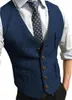 Kamizelki mężczyzn Mężczyźni Formalny kombinezon Vest V-Neck Tweed Herringbone Waistcoat Business for Wedding Evening Party Prom