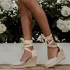 Sandali 2023 Espadrillas da donna Cinturino alla caviglia Pantofole comode Scarpe casual da donna da donna Décolleté in tela di lino traspirante