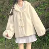 Vestes pour femmes Automne Hiver Plus Velours Épais Japonais Doux Fille Kawaii Oreilles En Peluche Agneau À Capuche Cardigan Varsity Veste Femmes Top